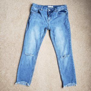 Free People Distressed Knee Unhemmed Jeans Size W 26